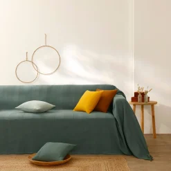 Kussenhoes<Blancheporte Kussenhoes in effen katoen met artisanaal weefsel - set van 2 grijsgroen