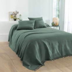 Kussenhoes<Blancheporte Kussenhoes in effen katoen met artisanaal weefsel - set van 2 grijsgroen