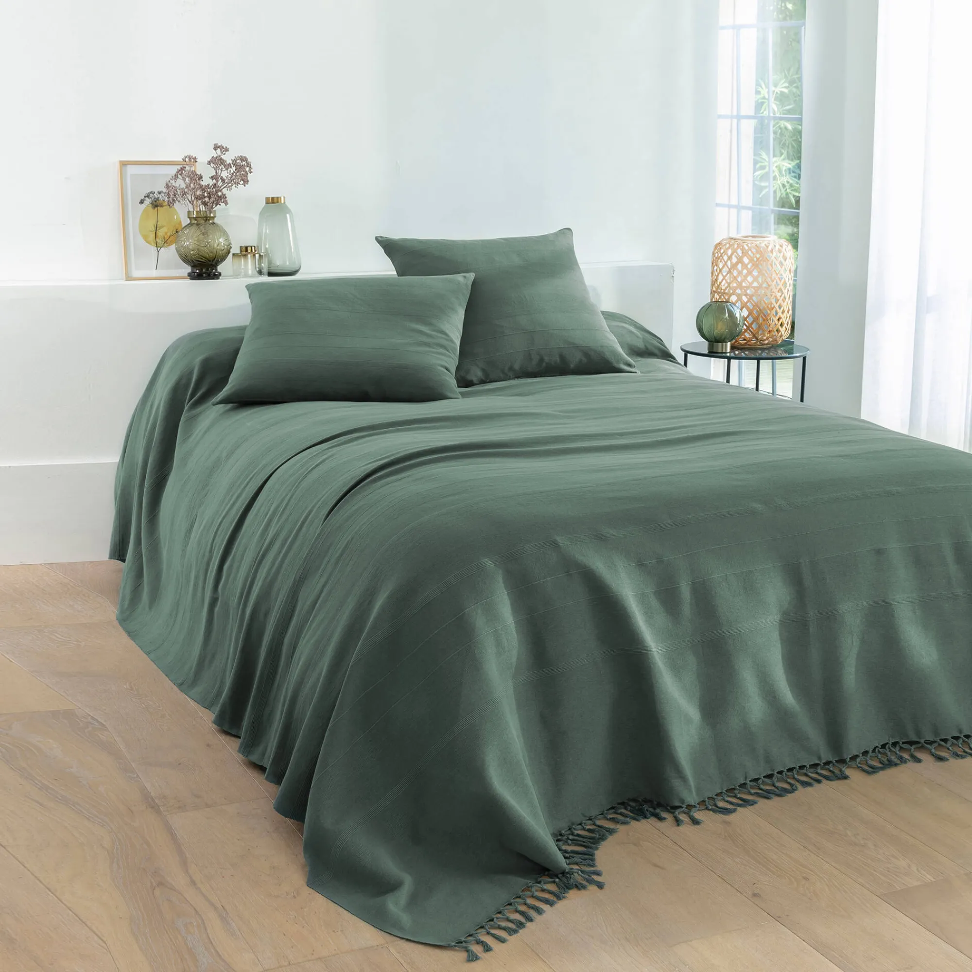 Kussenhoes<Blancheporte Kussenhoes in effen katoen met artisanaal weefsel - set van 2 grijsgroen