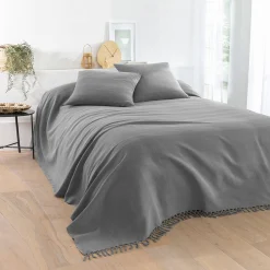 Kussenhoes<Blancheporte Kussenhoes in effen katoen met artisanaal weefsel - set van 2 parelgrijs
