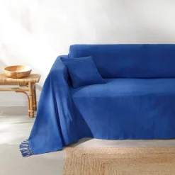 Kussenhoes<Blancheporte Kussenhoes in effen katoen met artisanaal weefsel - set van 2 blauw