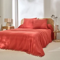 Kussenhoes<Blancheporte Kussenhoes in effen katoen met artisanaal weefsel - set van 2 terracotta