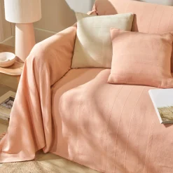Kussenhoes<Blancheporte Kussenhoes in effen katoen met artisanaal weefsel - set van 2 roze
