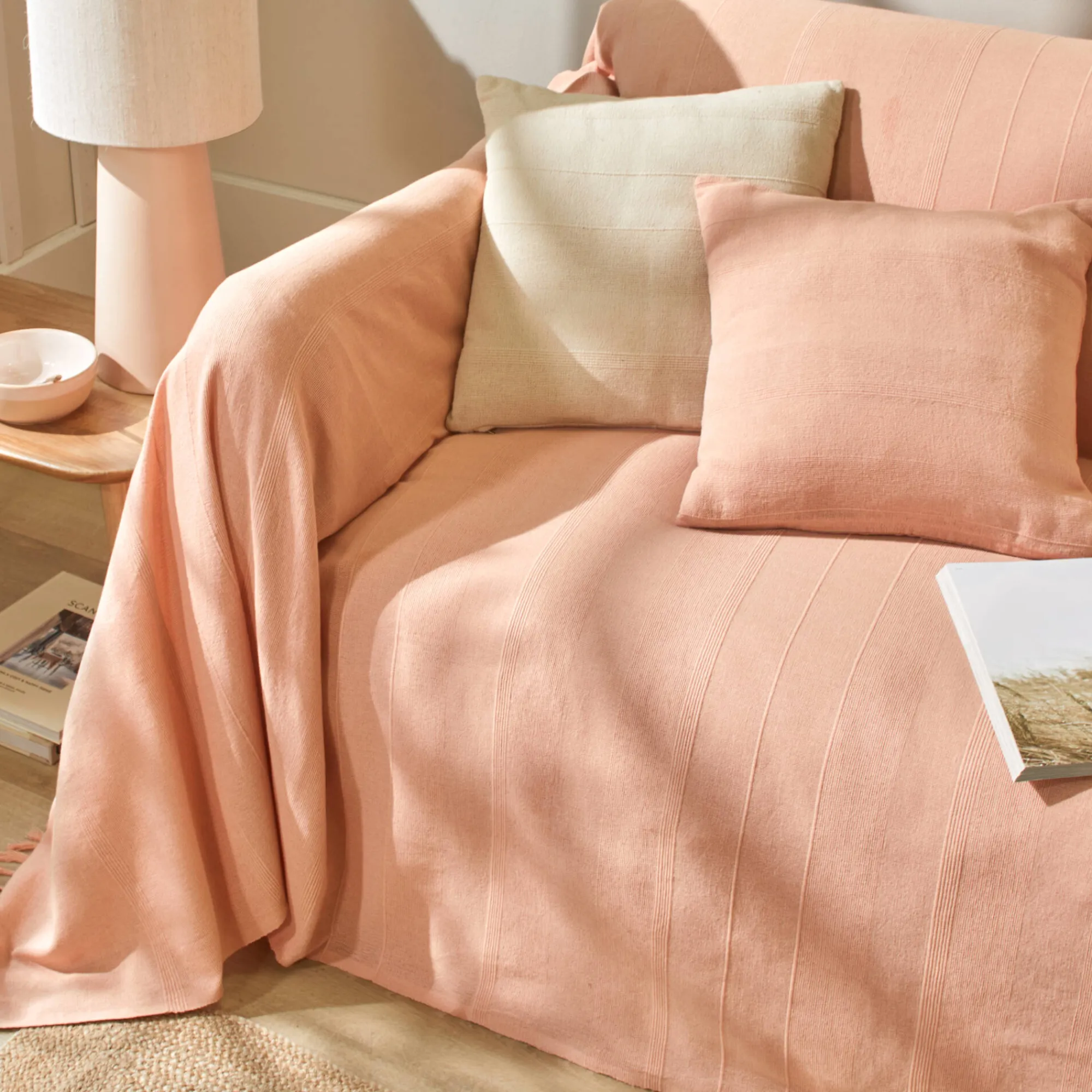 Kussenhoes<Blancheporte Kussenhoes in effen katoen met artisanaal weefsel - set van 2 roze