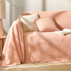 Kussenhoes<Blancheporte Kussenhoes in effen katoen met artisanaal weefsel - set van 2 roze