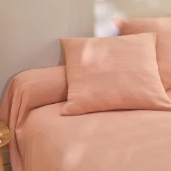 Kussenhoes<Blancheporte Kussenhoes in effen katoen met artisanaal weefsel - set van 2 roze