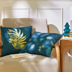 Feestdecoratie|Kussenhoes<Blancheporte Kussenhoes met bladerenmotief, set van 2 groen / goudkleurig