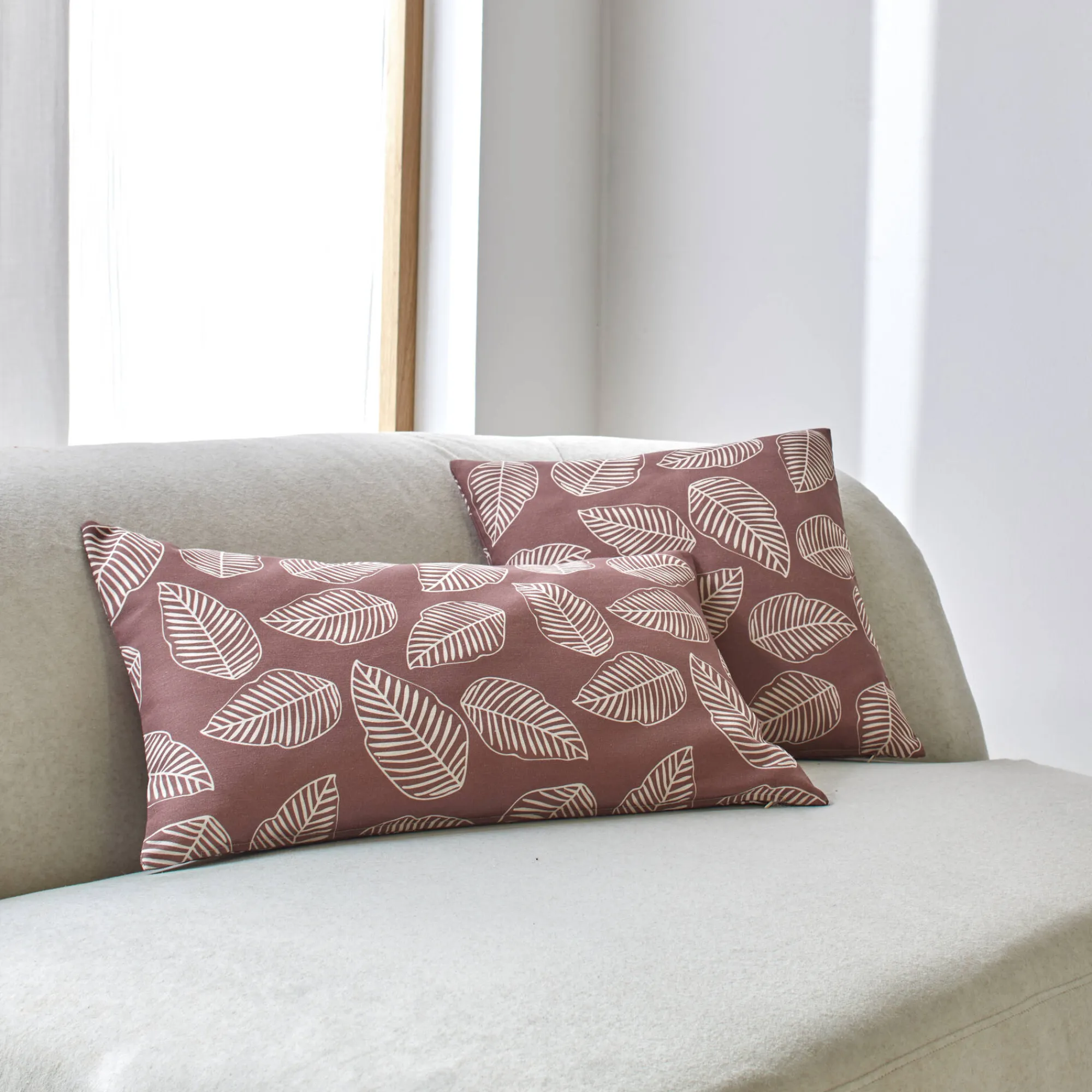 Kussenhoes<Blancheporte Kussenhoes met kleine bladerenprint - set van 2 wijnrood