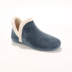Sloffen|Sloffen<Blancheporte Laarsjes in suède - gevoerde binnenkant met pluchetouch blauw