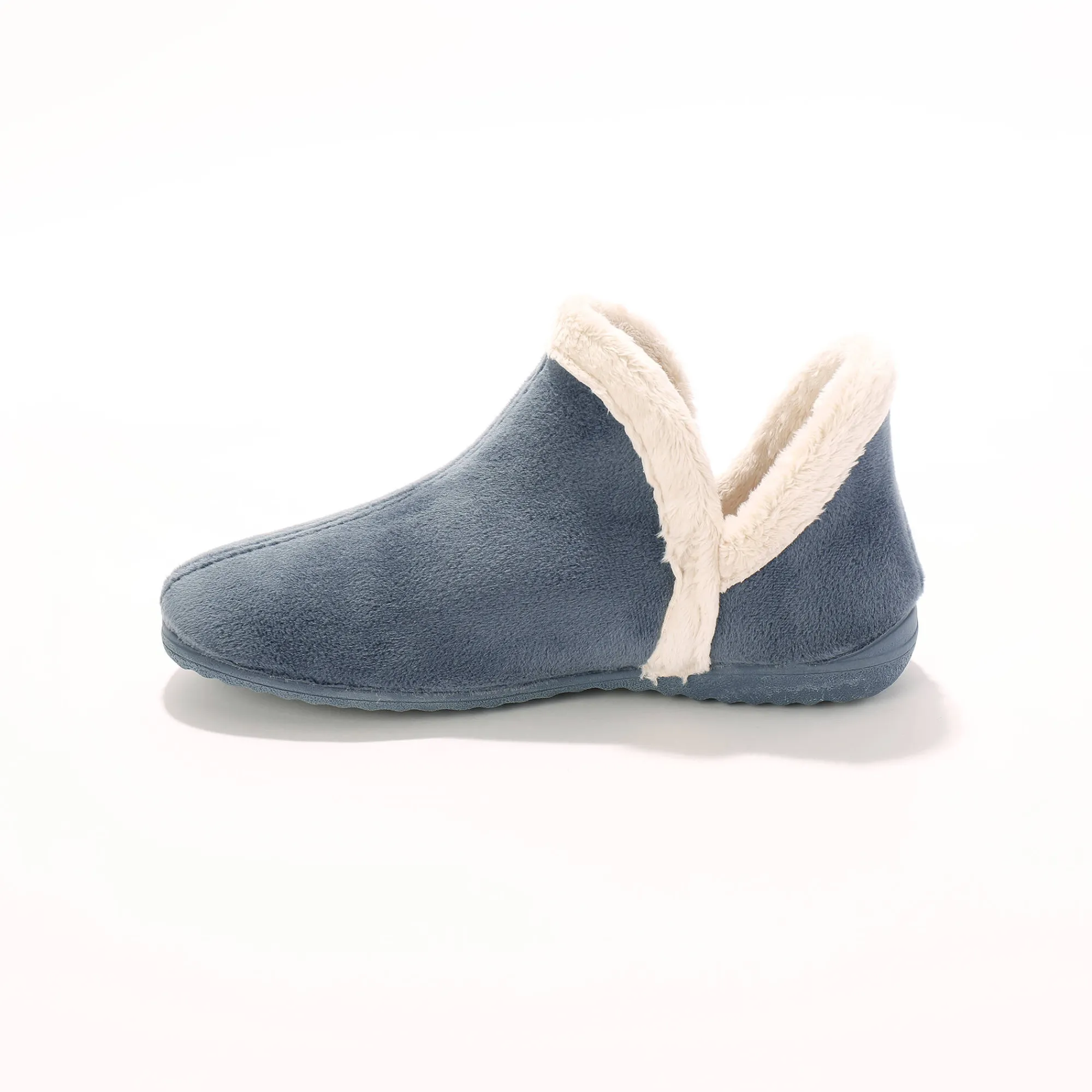 Sloffen|Sloffen<Blancheporte Laarsjes in suède - gevoerde binnenkant met pluchetouch blauw