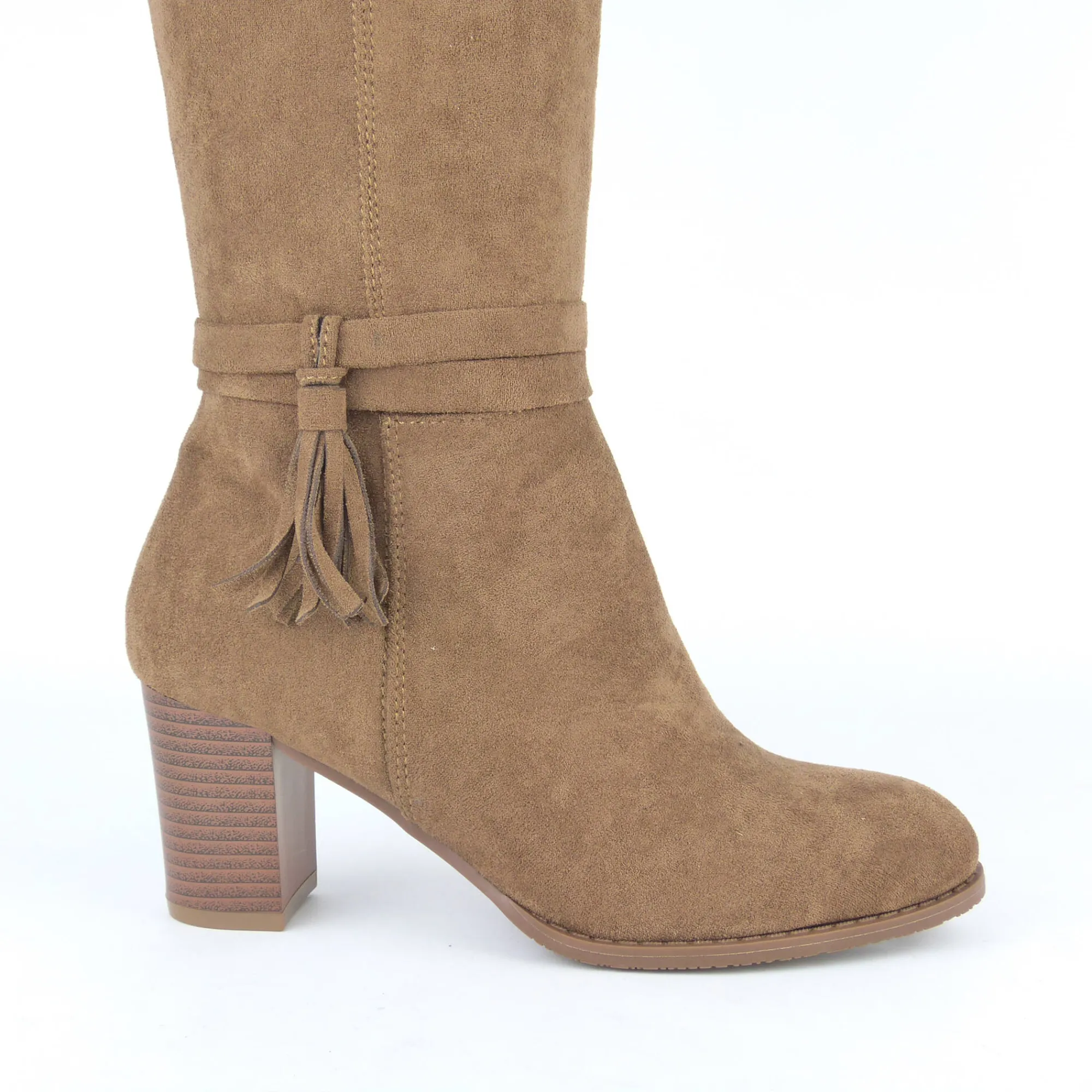 Laarzen|Schoenen<Blancheporte Laarzen met hak, lintje aan de enkel karamel