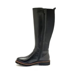 Laarzen|Schoenen<PédiConfort Laarzen met rits en elastiek, comfortbreedte, in leer zwart