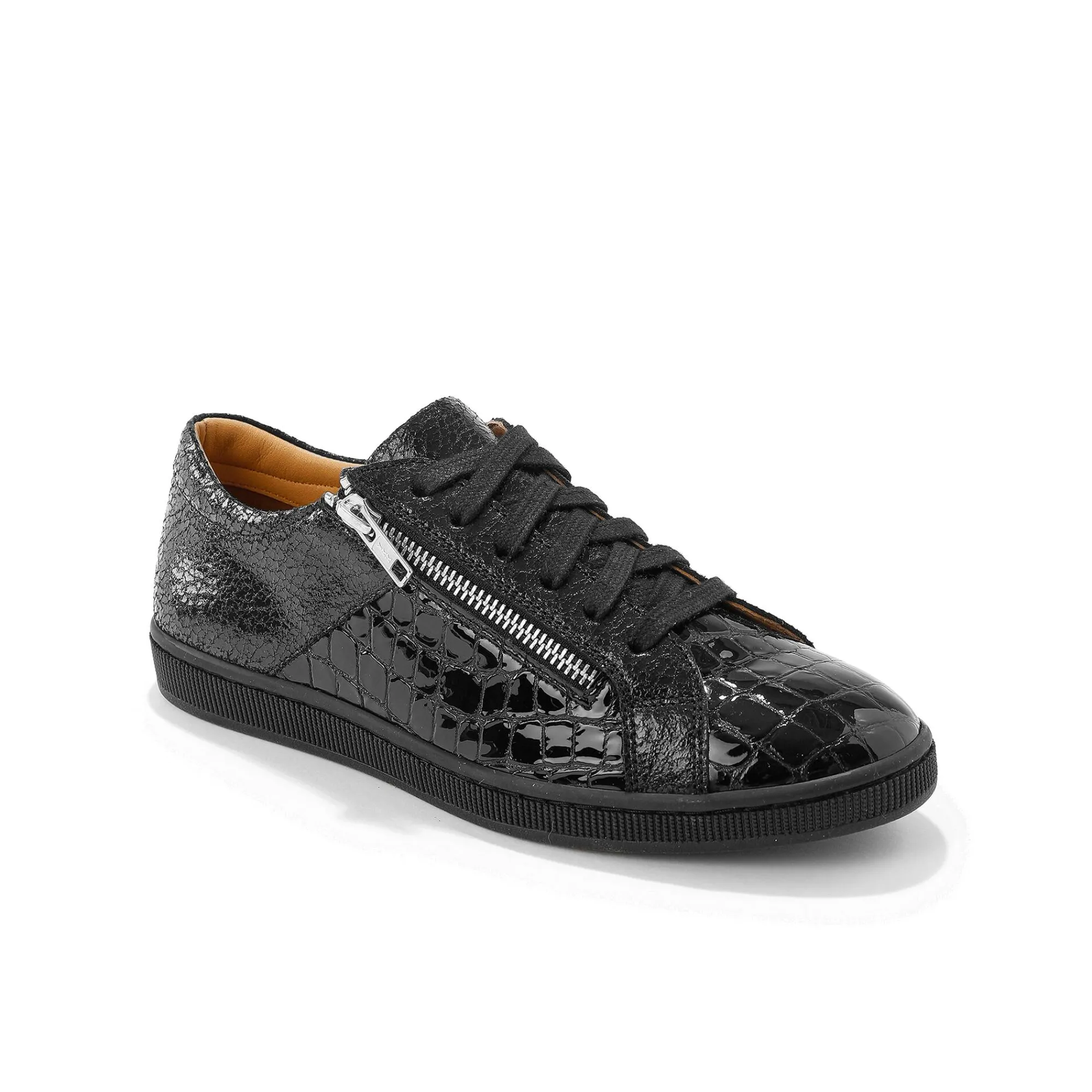 Feestelijke Schoenen|Baskets En Sneakers<Blancheporte Lage sneakers in soepel leer met kroko-effect en rits zwart