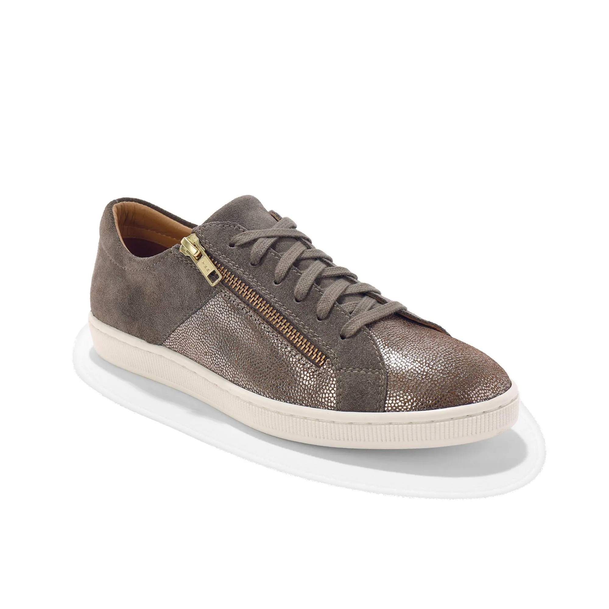 Baskets En Sneakers|Schoenen<Blancheporte Lage sneakers met rits in soepel en glanzend leer taupe