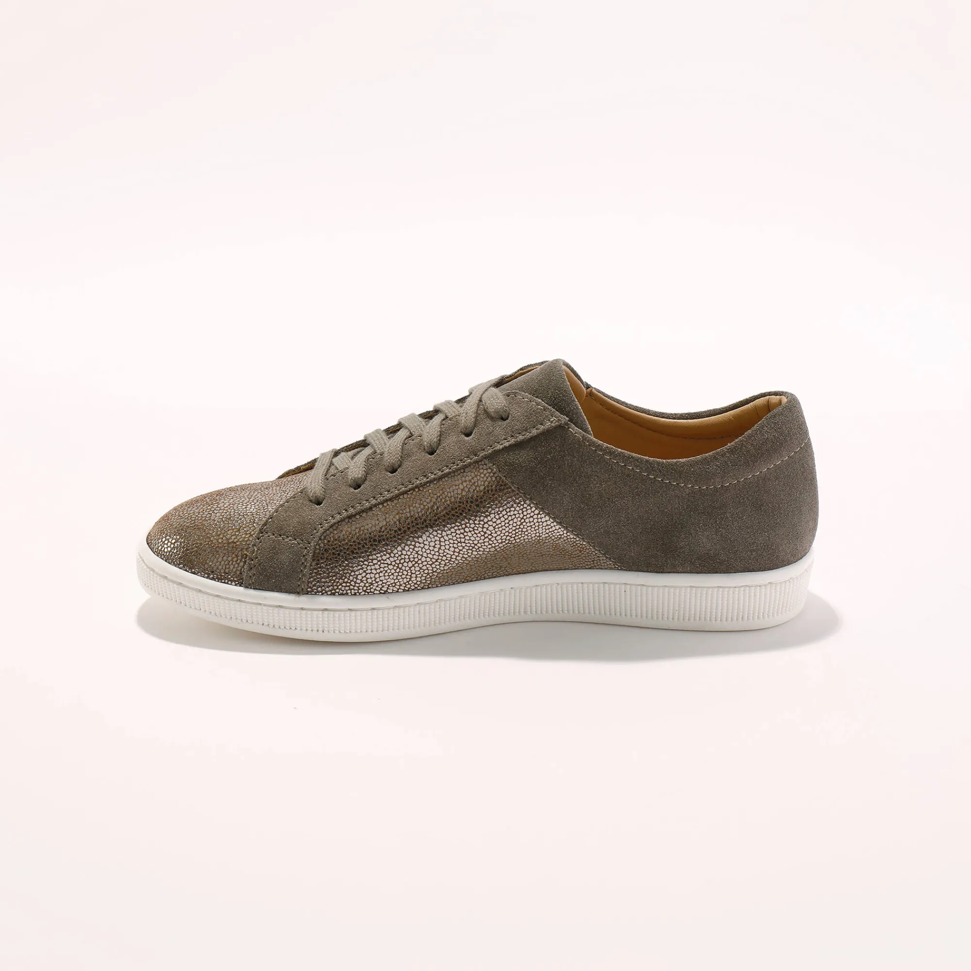 Baskets En Sneakers|Schoenen<Blancheporte Lage sneakers met rits in soepel en glanzend leer taupe