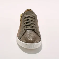 Baskets En Sneakers|Schoenen<Blancheporte Lage sneakers met rits in soepel en glanzend leer taupe