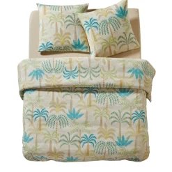 Delige Bedlinnenset<Blancheporte Lakenset Palmeraie met palmboomprint, in katoen zandkleur