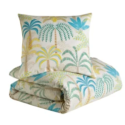 Delige Bedlinnenset<Blancheporte Lakenset Palmeraie met palmboomprint, in katoen zandkleur