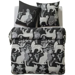 Delige Bedlinnenset<Blancheporte Lakenset, slo(o)p(en) + dekbedovertrek Mistigri, met kattenprint, in katoen zwart