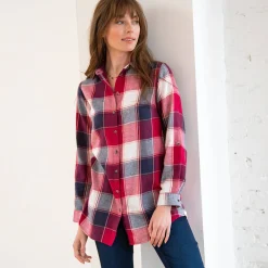 Bloes En Tuniek<Blancheporte Lang hemd in flanel met grote ruiten kersenrood / marine