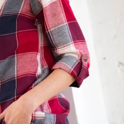 Bloes En Tuniek<Blancheporte Lang hemd in flanel met grote ruiten kersenrood / marine