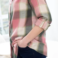 Bloes En Tuniek<Blancheporte Lang hemd in flanel met grote ruiten roze / groen