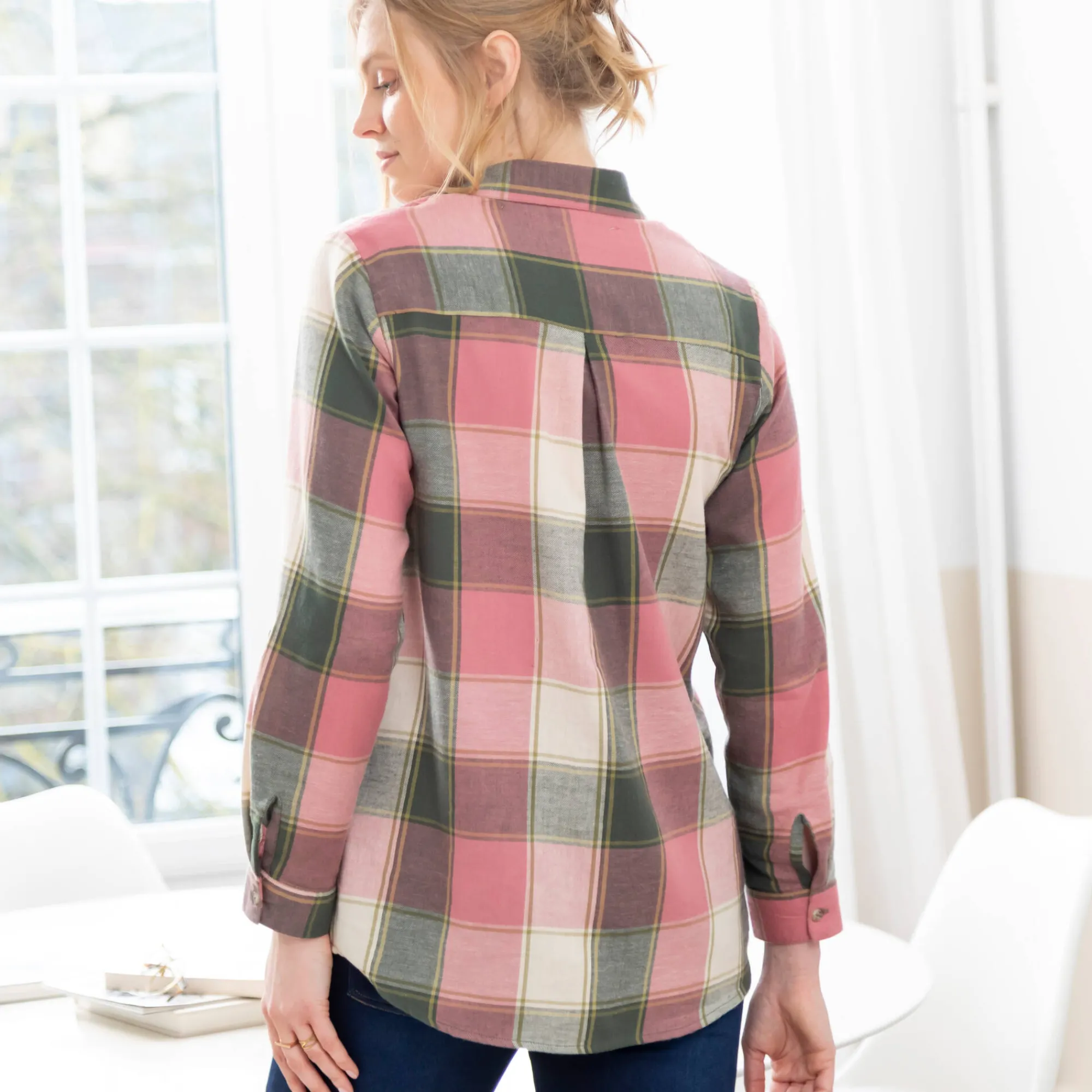 Bloes En Tuniek<Blancheporte Lang hemd in flanel met grote ruiten roze / groen