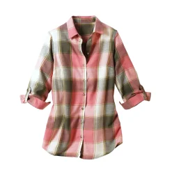 Bloes En Tuniek<Blancheporte Lang hemd in flanel met grote ruiten roze / groen