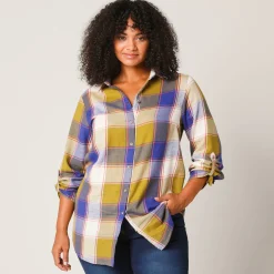Bloes En Tuniek<Blancheporte Lang hemd in flanel met grote ruiten mosgroen / ecru