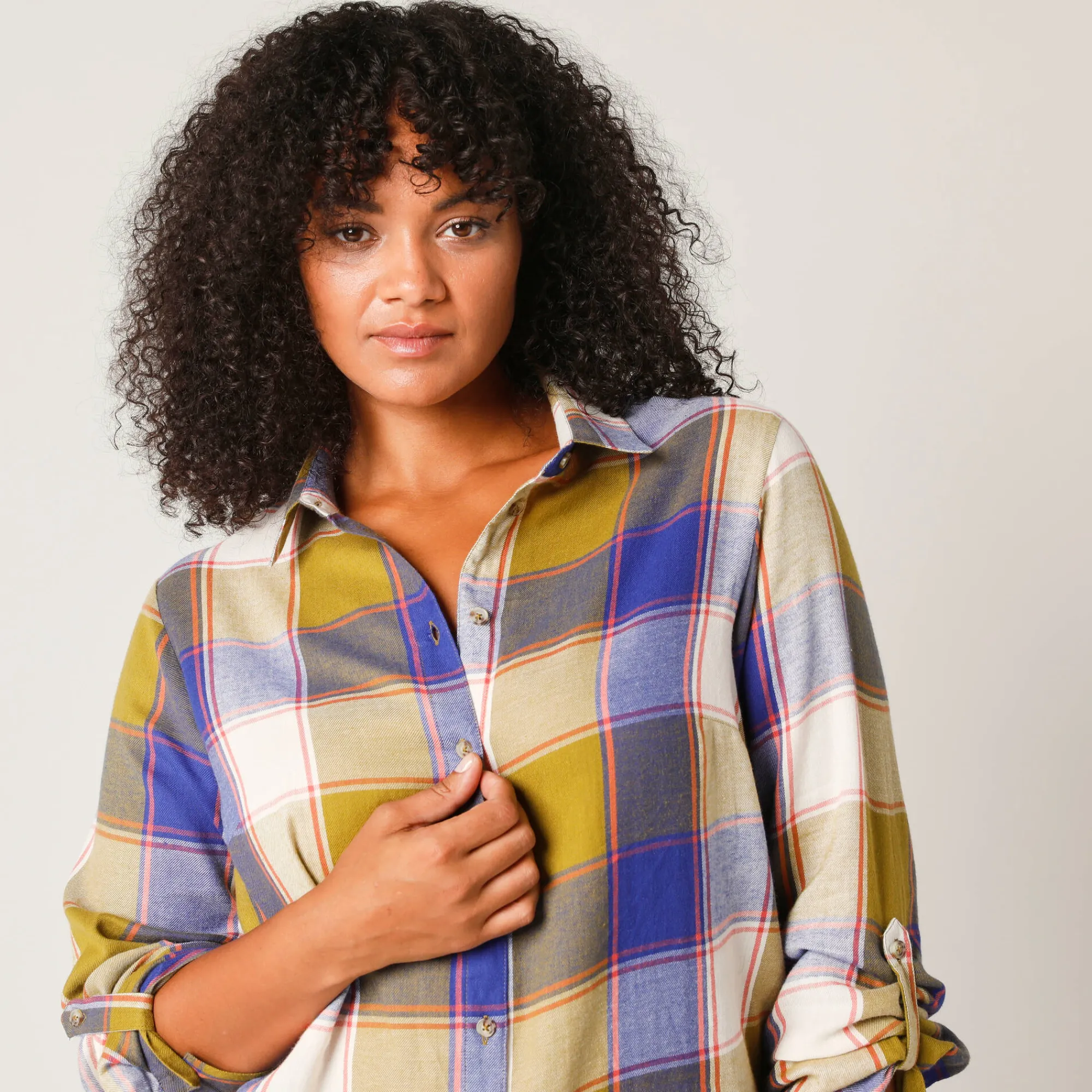 Bloes En Tuniek<Blancheporte Lang hemd in flanel met grote ruiten mosgroen / ecru