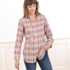 Bloes En Tuniek<Blancheporte Lang hemd in geruit flanel bosbes