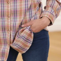 Bloes En Tuniek<Blancheporte Lang hemd in geruit flanel bosbes