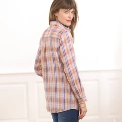 Bloes En Tuniek<Blancheporte Lang hemd in geruit flanel bosbes