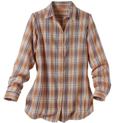 Bloes En Tuniek<Blancheporte Lang hemd in geruit flanel bosbes