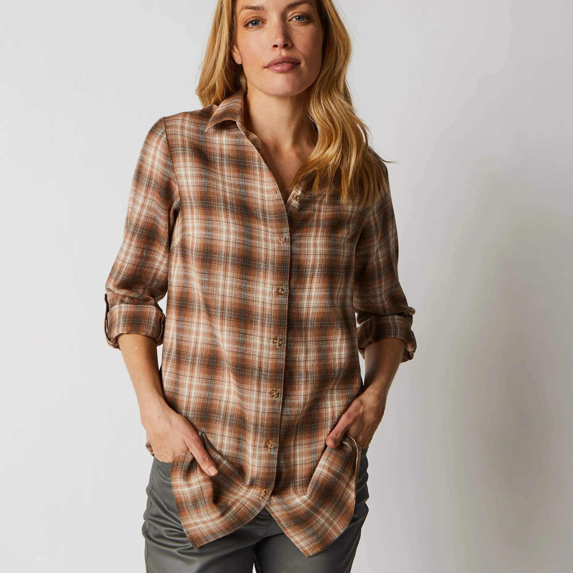 Bloes En Tuniek<Blancheporte Lang hemd in geruit flanel karamel