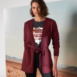 Trui En Vest<Blancheporte Lang vest, bindceintuur bordeaux