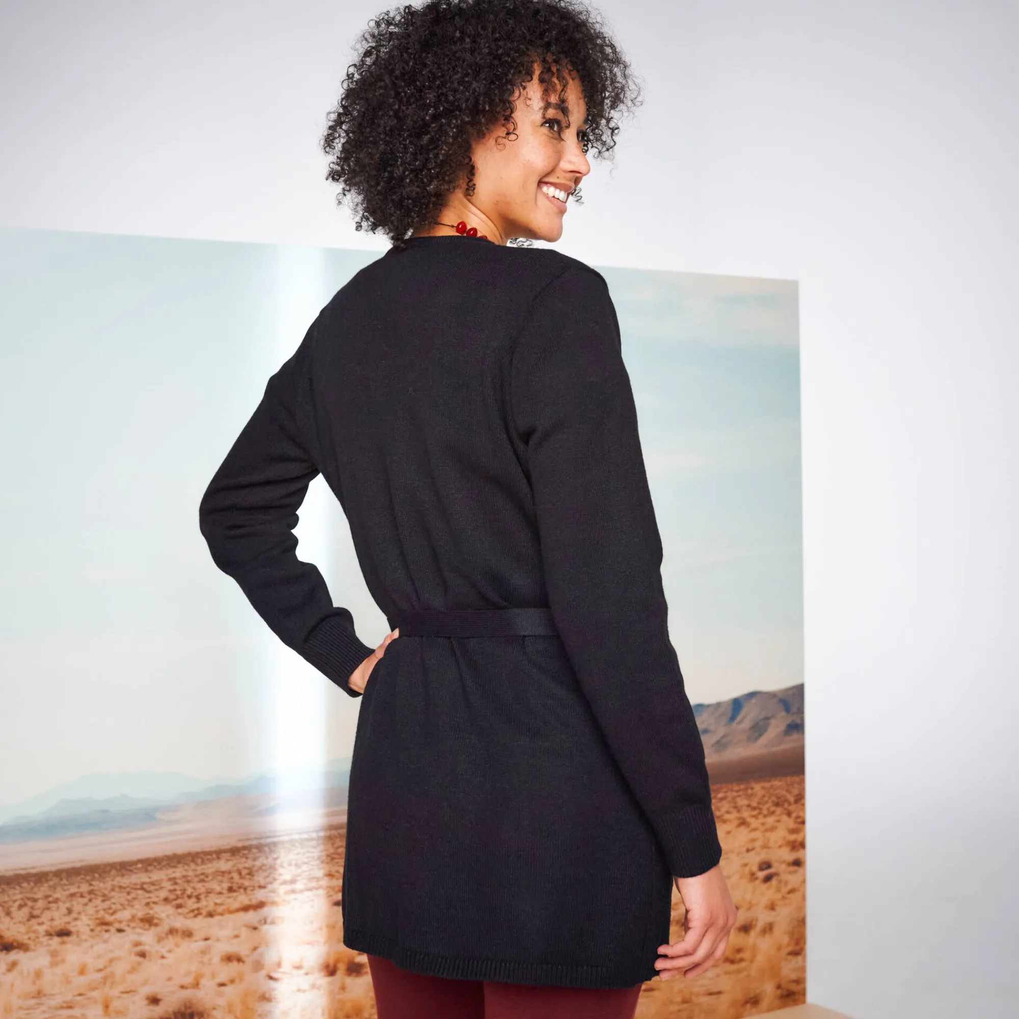 Trui En Vest<Blancheporte Lang vest, bindceintuur zwart