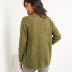 Trui En Vest<Blancheporte Lang vest in harig tricot kaki