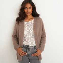 Trui En Vest<Blancheporte Lang vest in harig tricot taupe