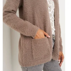 Trui En Vest<Blancheporte Lang vest in harig tricot taupe