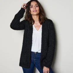Trui En Vest<Blancheporte Lang vest in harig tricot zwart