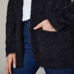 Trui En Vest<Blancheporte Lang vest in harig tricot zwart