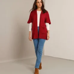 Trui En Vest<Blancheporte Lang vest met mohairtouch, korte mouwen bordeaux