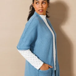 Trui En Vest<Blancheporte Lang vest met mohairtouch, korte mouwen grijsblauw