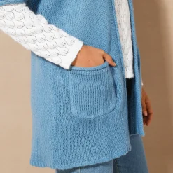Trui En Vest<Blancheporte Lang vest met mohairtouch, korte mouwen grijsblauw