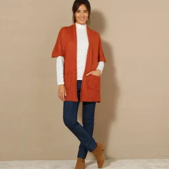 Trui En Vest<Blancheporte Lang vest met mohairtouch, korte mouwen terracotta