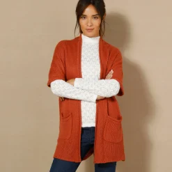 Trui En Vest<Blancheporte Lang vest met mohairtouch, korte mouwen terracotta