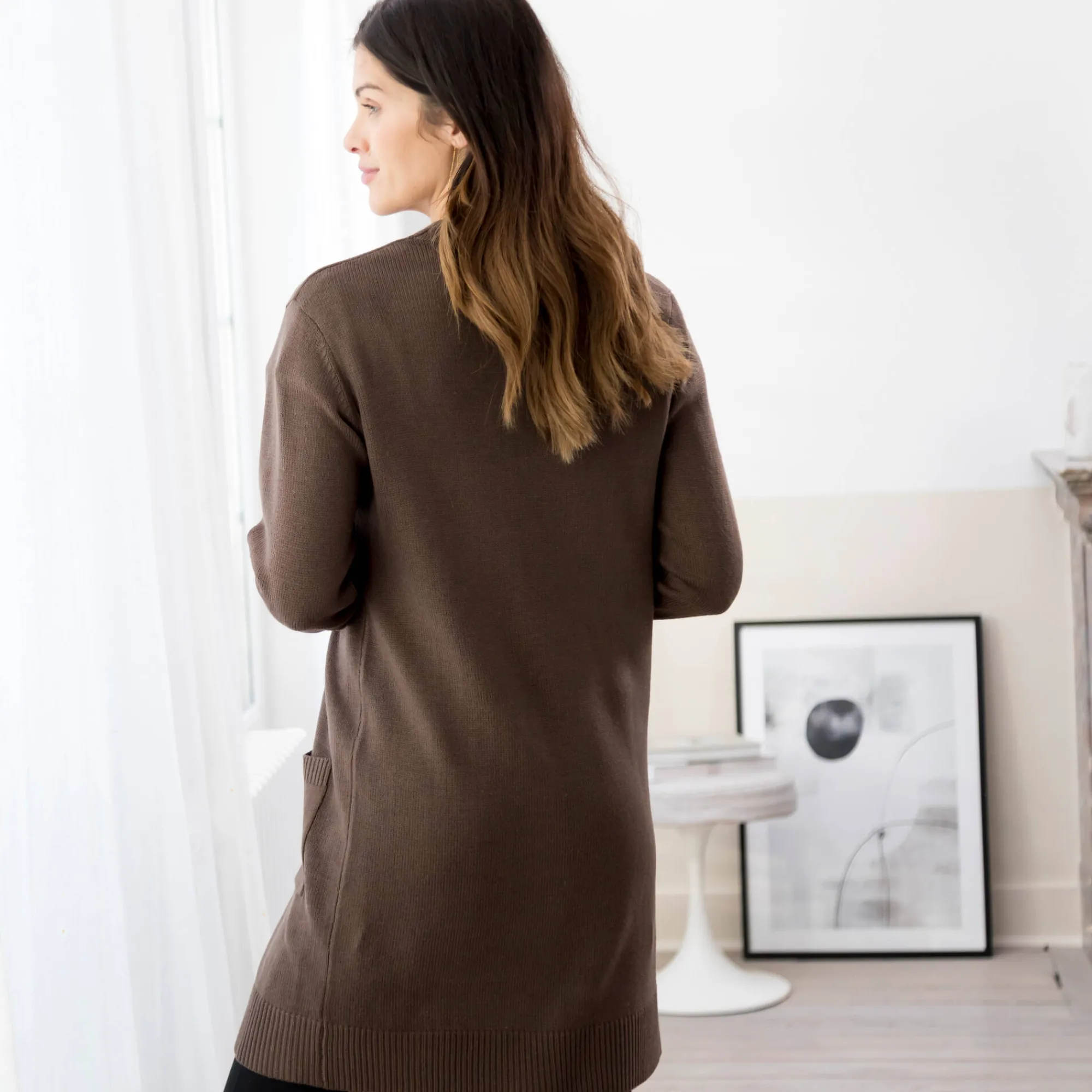 Trui En Vest<Blancheporte Lang vest om open te dragen, V-hals chocolade
