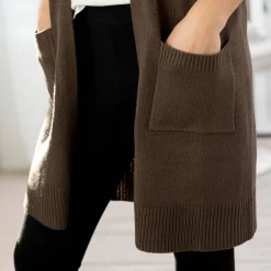 Trui En Vest<Blancheporte Lang vest om open te dragen, V-hals chocolade