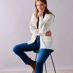 Trui En Vest<Blancheporte Lang vest, patenttricot met zachte touch ecru